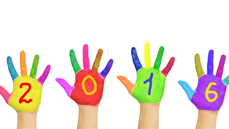 Ungar colorful hands forming number 2016.