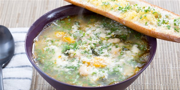 Butternut Squash and Kale Minestrone with Horseradish Gremolata and Parmesan Toast
