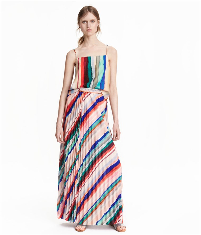 H & M striped pleated maxi skirt