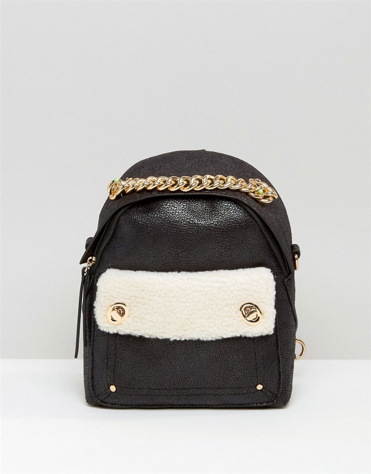 Naujas Look Mini faux shearling backpack