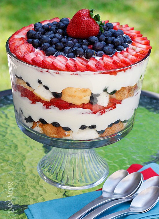 Црвена, white and blueberry trifle