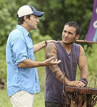 Jeffas Probst tries to calm Brandon Hantz of the Bikal Tribe during the explosive fifth episode of 