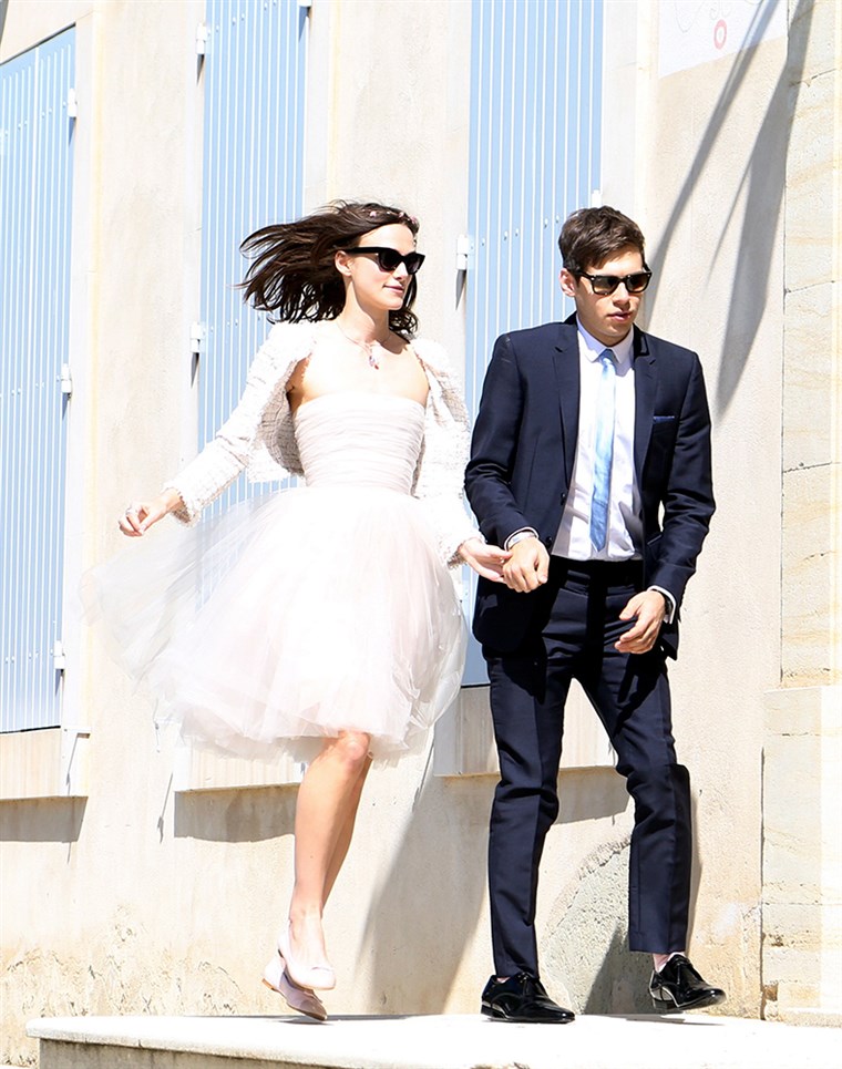 För chic: Keira Knightley married James Righton in cute flats at the French provencal village of Mazan, on May 4, 2013.