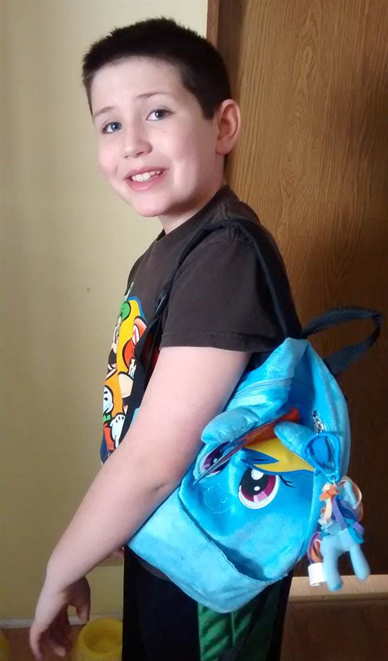 Imagine: Grayson Bruce, 9, with his My Little Pony backpack. 