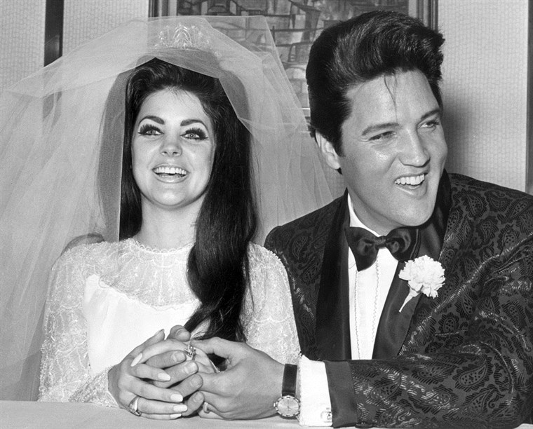 Imagine: Elvis with his bride, Priscilla Beaulieu Presley, on their wedding day.