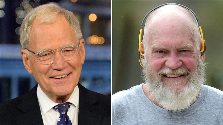 НОВО YORK - MAY 20: David Letterman hosts his final broadcast of the Late Show with David Letterman, Wednesday May 20, 2015 on the CBS Television Network. Saint Barthelemy, France - David Letterman is nearly unrecognizable with his snowy beard as he gets in a morning work out around the Caribbean islands. The retired late-night talk show host resembled Santa Claus with his newly grown beard and smile
