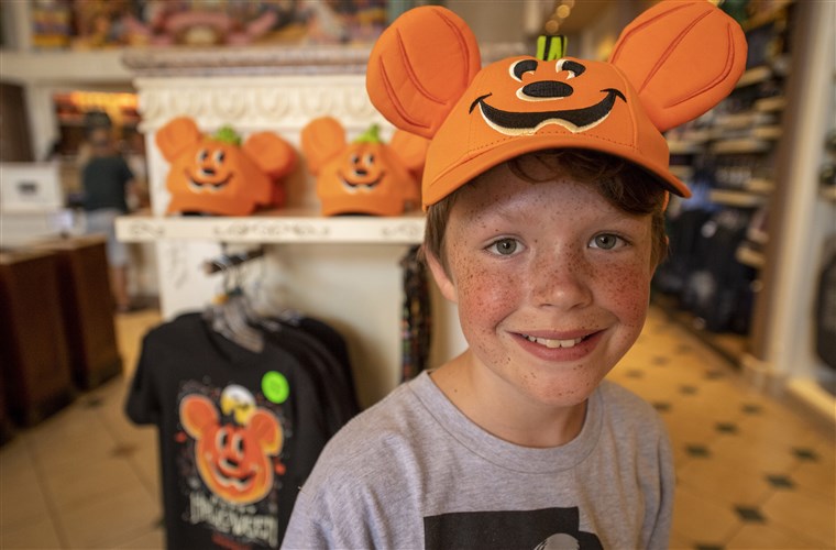 Din light up trick-or-treat buckets to baseball hats, Miller says Mickey Mouse pumpkins play a large role in the 2018 Halloween merchandise line.