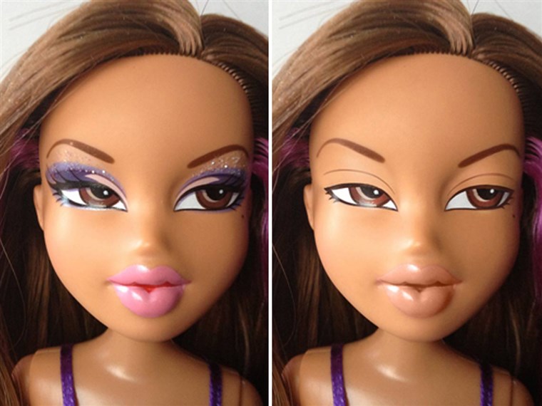 А Bratz doll with makeup stripped