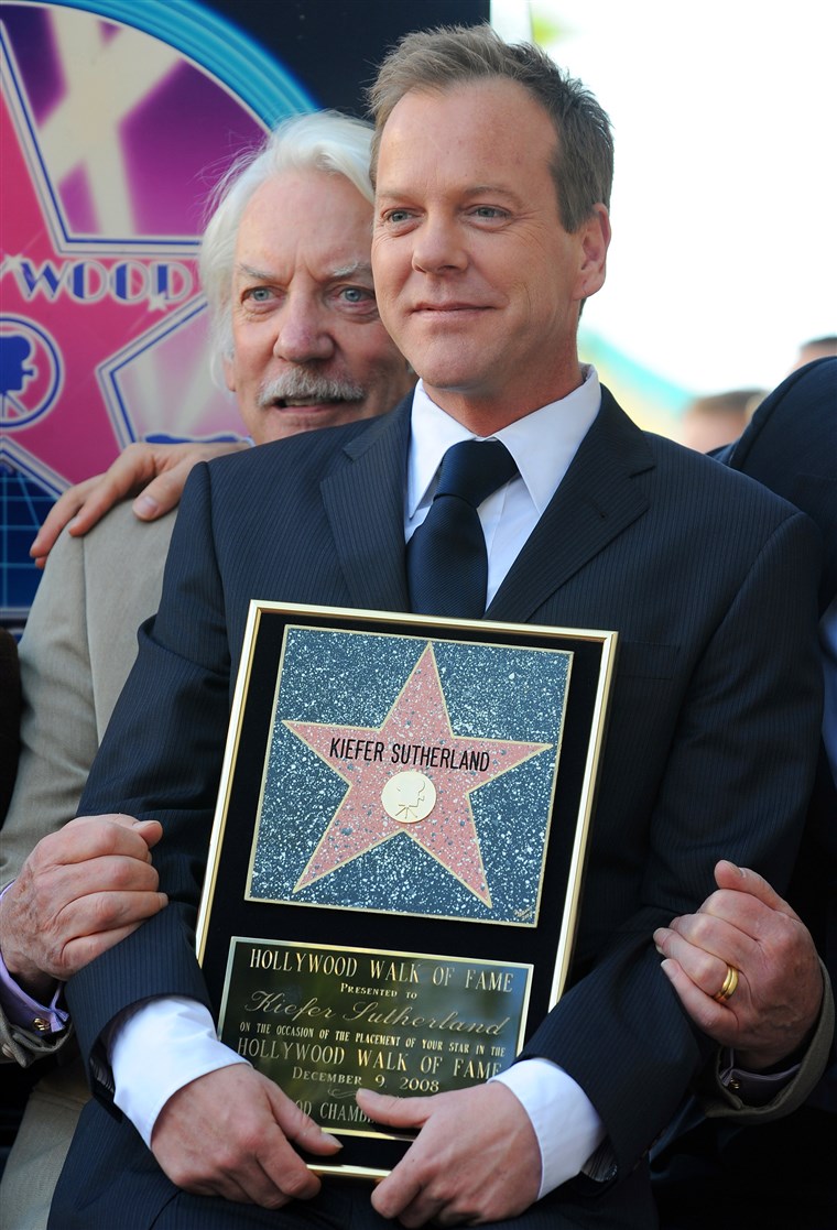 Kiefer Sutherland poses with his father, actor Donald Sutherland