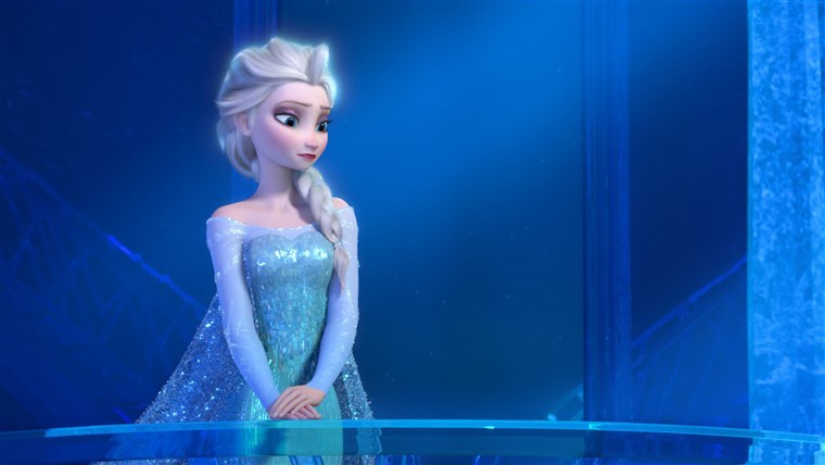 Ово image released by Disney shows a teenage Elsa the Snow Queen, voiced by Maia Mitchell, in a scene from the animated feature 