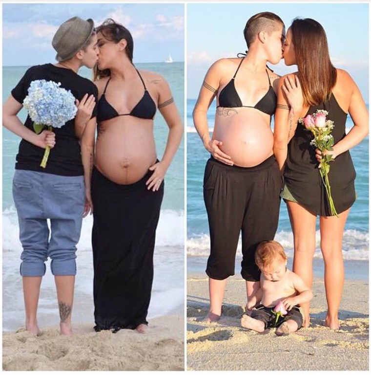 lesbiană couple share being pregnant