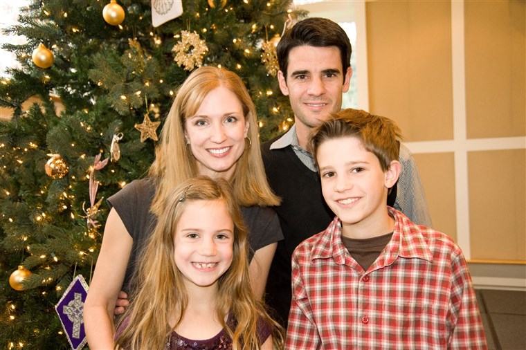 Anna Whiston-Donaldson, pictured here with husband Tim, daughter Margaret, and son Jack, wore a photo of Jack in a necklace for their first family photo after his death in 2011. 