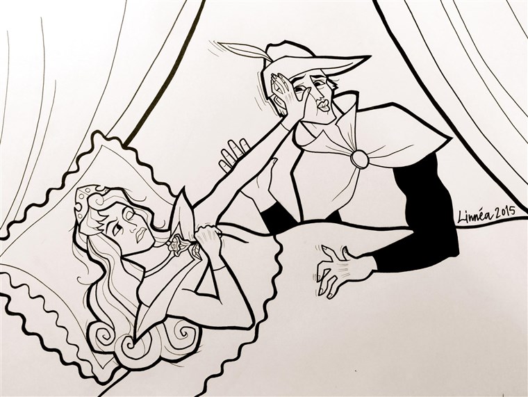 Tai princess doesn't want a kiss from the prince and lets him know it in Linnéa Johansson's drawing.