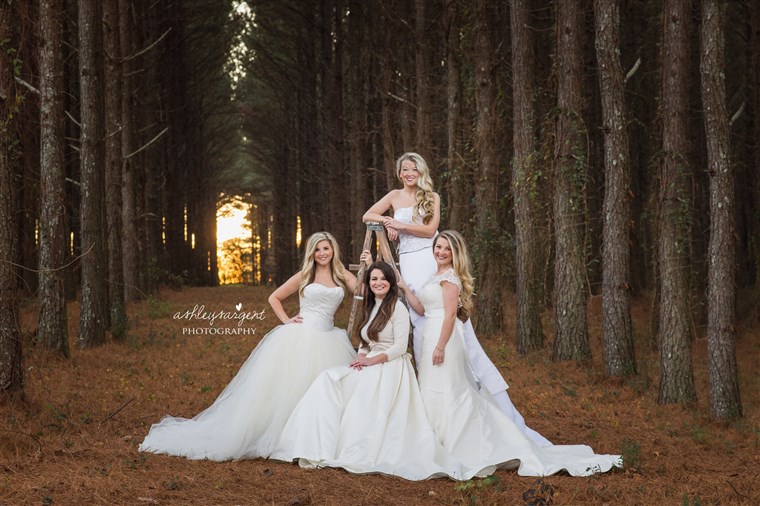 fyra sisters pose for photo shoot in wedding gowns to surprise their proud mom