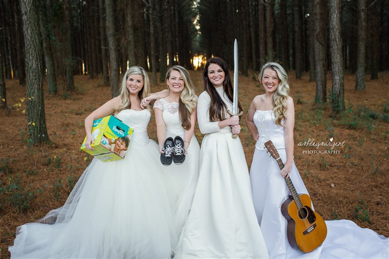 fyra sisters pose for photo shoot in wedding gowns to surprise their proud mom