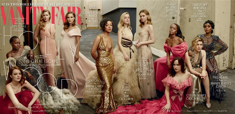 De cover of Vanity Fair's 2023 Hollywood issue, shot by famed celebrity photographer Annie Leibovitz, captures some of today's most exciting Hollywood actresses. 