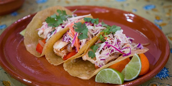 Žuvis Tacos with Creamy Chipotle Cabbage Slaw