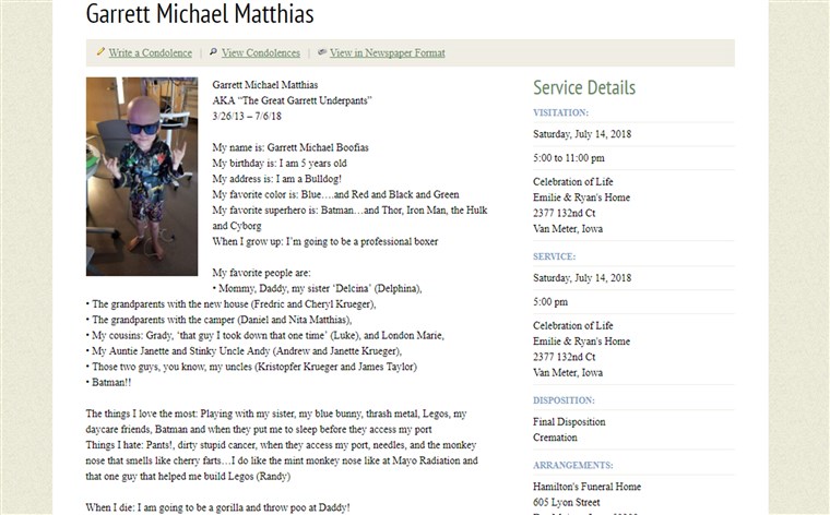 Garrett Matthias obituary
