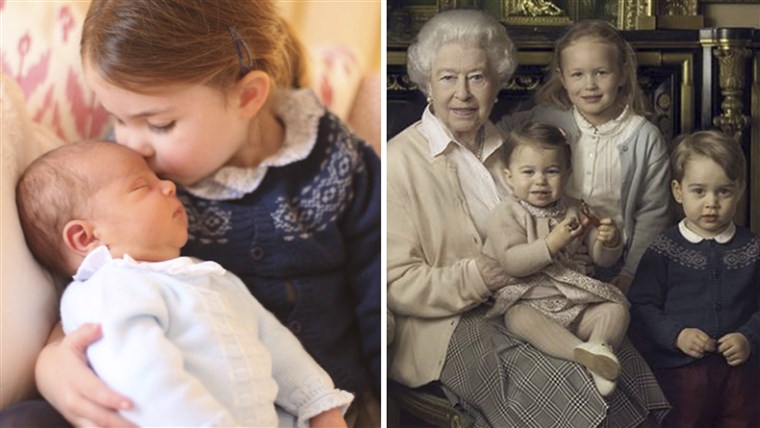 prinsessa Charlotte and Prince Louis in new photo, and in older portrait with Queen Elizabeth.