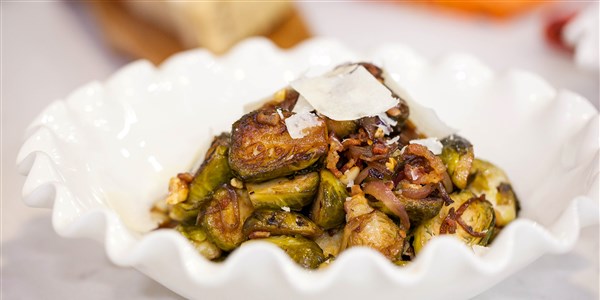 Lidia's Sauteed Brussels Sprouts with Walnuts and Bacon