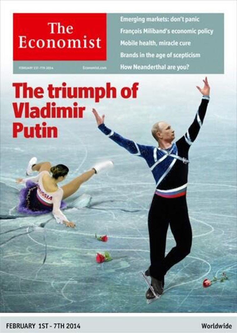 Тхе Feb. 1 issue of The Economist also depicts Putin as a figure skater, leaving the symbolic 