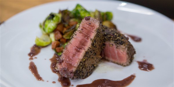 Pepper-Crusted Filet Mignon with Red Wine Sauce
