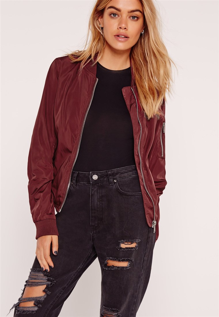 Миссгуидед lightweight zip burgundy bomber jacket