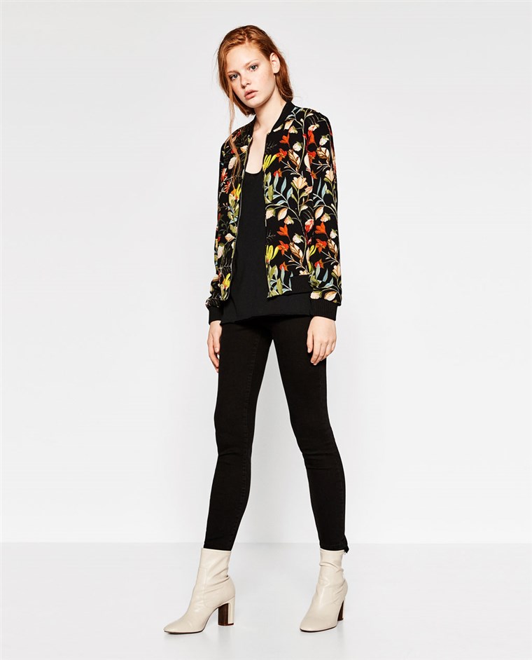 Зара floral print bomber jacket