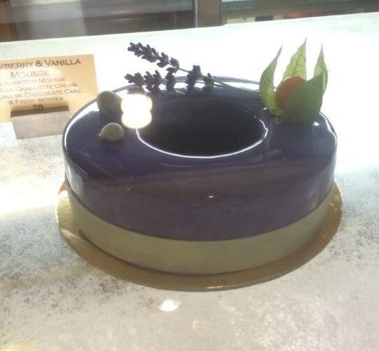 Blizgantis chocolate glaze on cake at Culinary Institute of America's Apple Pie Bakery Cafe.