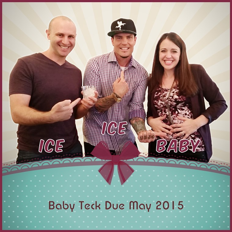 Emily and Jason Teck get a little help from Vanilla Ice in announcing their newest addition to the family.