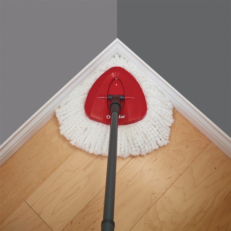 O-Cedar mop's triangle head cleaning a corner
