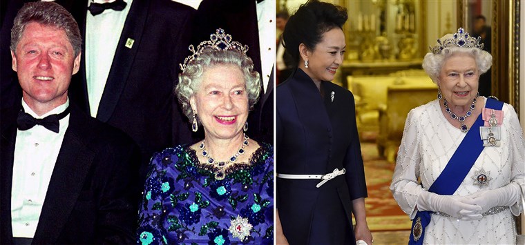 Drottning Elizabeth wearing the sapphire tiara