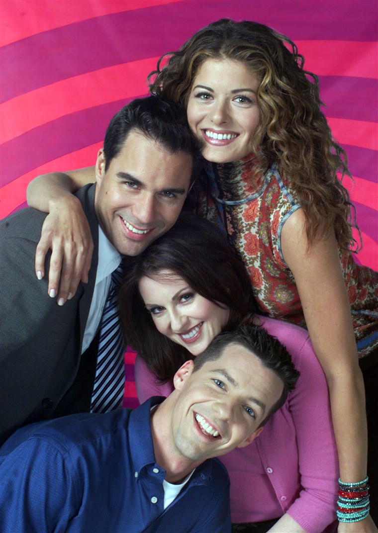 Debra Messing as Grace, Eric McCormack as Will, Megan Mullally as Karen, Sean Hayes as Jack are shown in the in the NBC series 