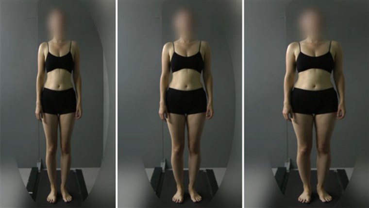 en team at Oxford University showed women images of other normal-weight women that were altered to make them look either thinner (to the left) or heavier( to the right)